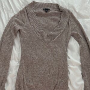 Express Women's Taupe/Brown V-Neck Sweater